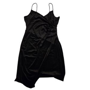 Velvet Bodycon Dress For Women V Neck Spaghetti Straps Black asymmetrical Medium